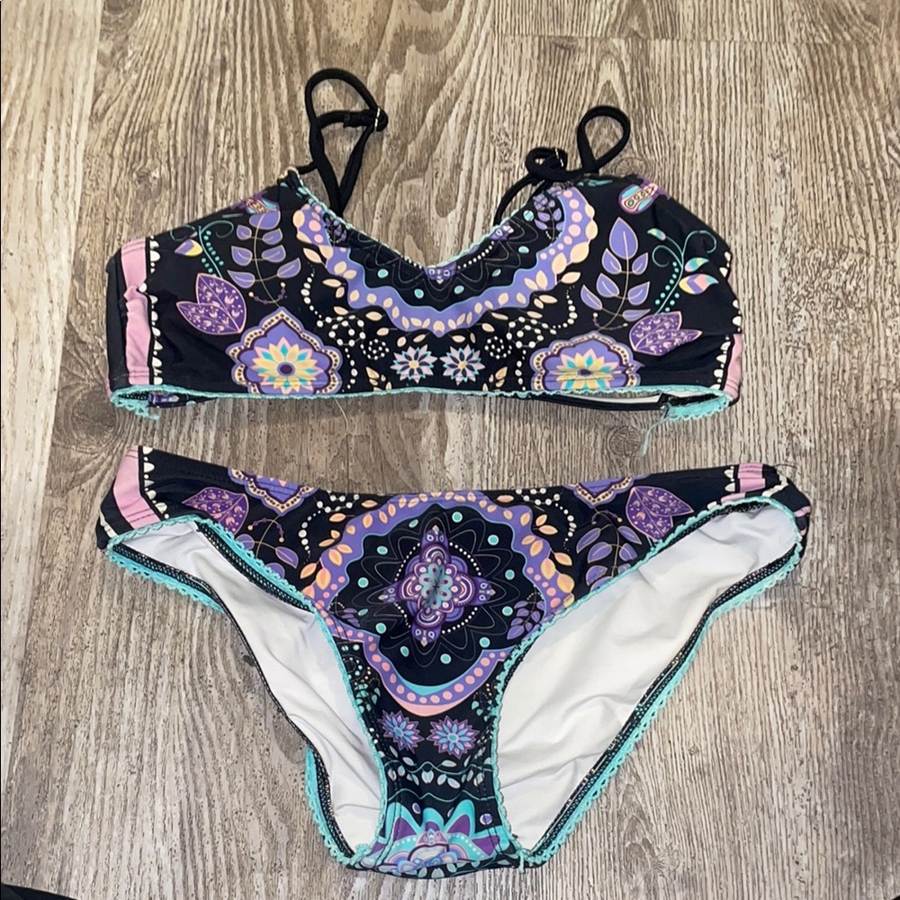 Floral Purple and Black Bikini Set
